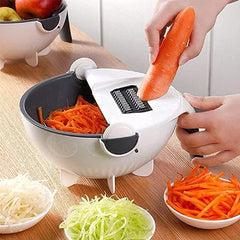 Vegetable Cutter-9 in 1 Multifunction Plastic Magic Rotate Vegetable Cutter with Drain Basket Large Capacity Vegetables Chopper Veggie