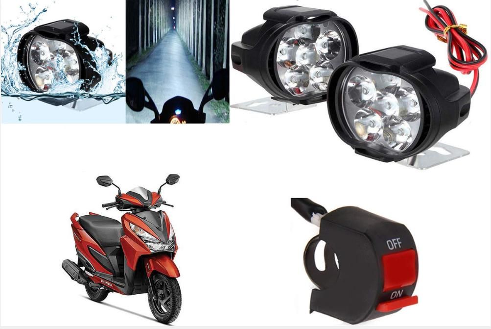 6 LED Shilon Fog Light Head Lamp for Bikes/Scooty (Set of 2, Free On/Off Switch), Black