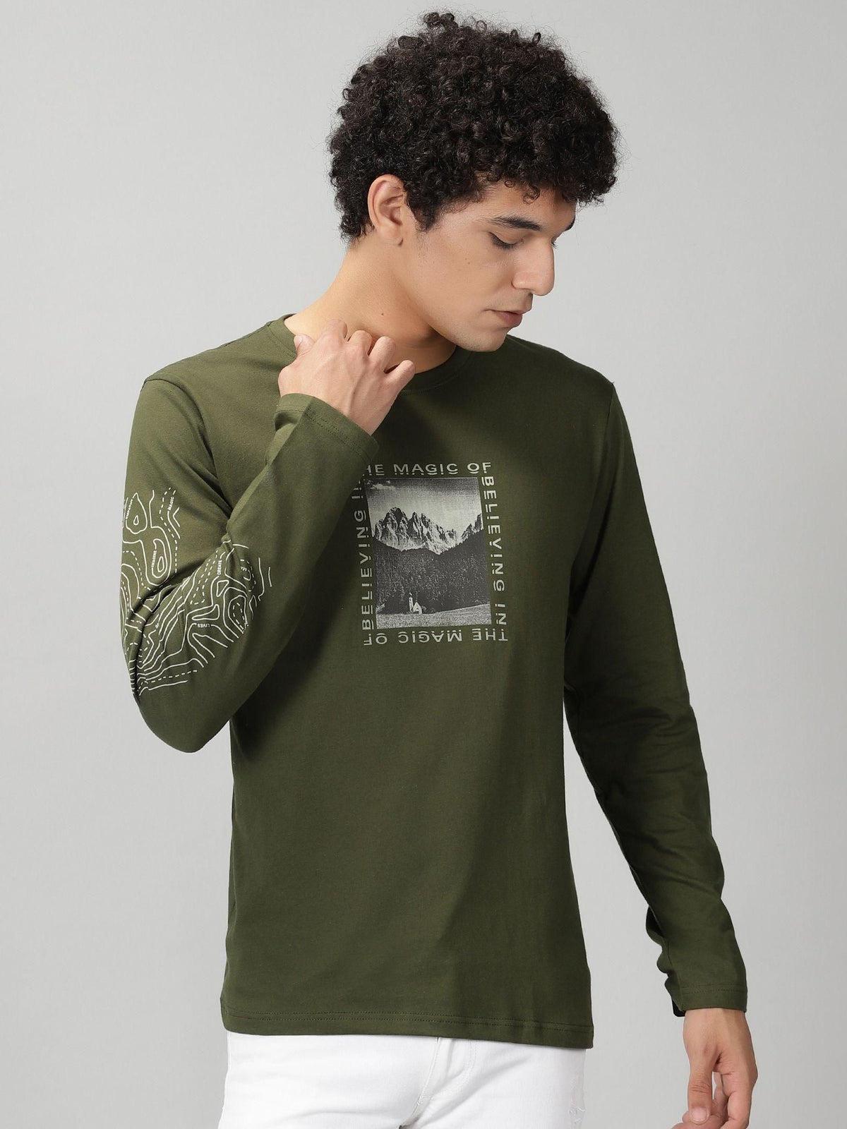 The Hollander Cotton Blend Printed Full Sleeves Round Neck Mens T-Shirt